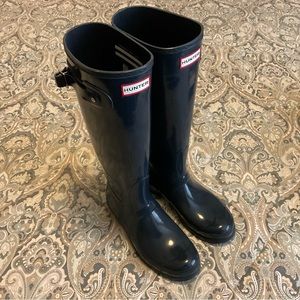 Mint Hunter Original Tall Gloss Navy Rain Boots Womens Sz 9 Worn 1x